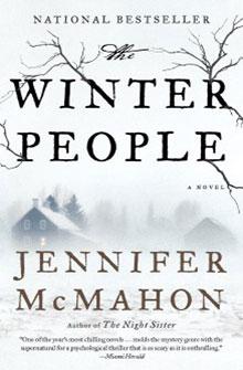 Book cover of "The Winter People" by Jennifer McMahon, features a foggy house and trees on a wintry background.