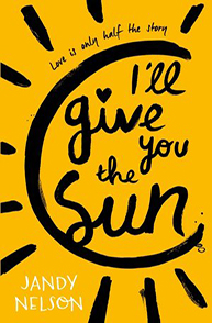 Book cover of "I'll Give You the Sun" by Jandy Nelson with a yellow background and black handwritten text.