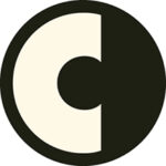 A black circle with a white semicircle on the left, forming a stylized "C" shape in the center.