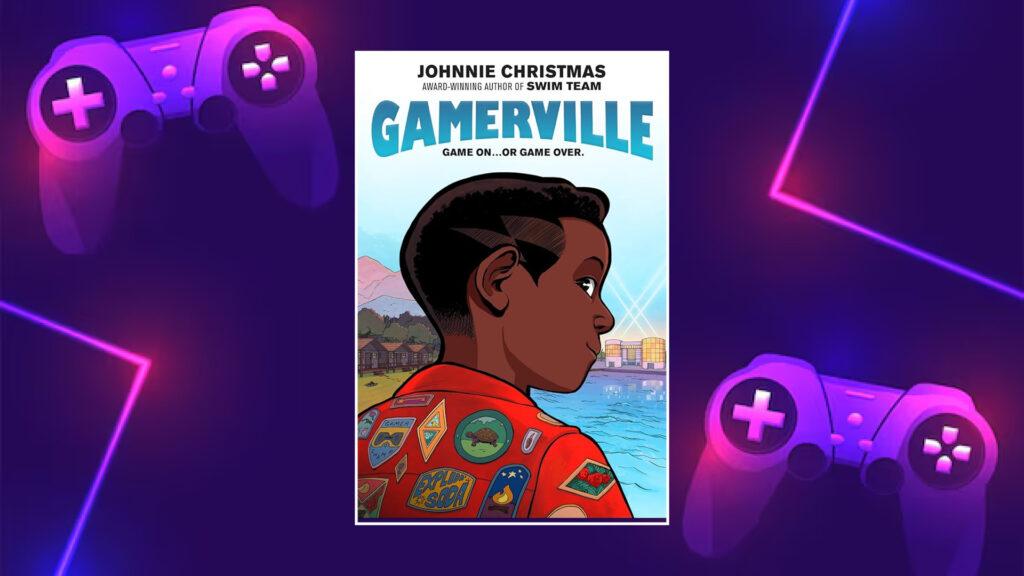 Comic book cover titled "Gamerville" with a young person in a colorful jacket, game controllers in the corners.