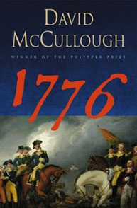 Book cover: "1776" by David McCullough, depicting an 18th-century battle scene with soldiers on horseback.