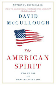 Cover of "The American Spirit" by David McCullough, featuring an American flag in the shape of the United States.