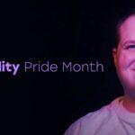 Smiling man in purple light with text: "Disability Pride Month." Kanopy logo in the corner.