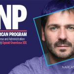 A man’s face with text about the DuPage Narcan Program and opioid overdose response and prevention.