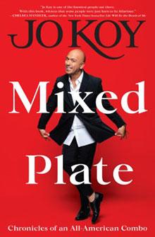 Man in a suit on a red background with the text "Jo Koy Mixed Plate.