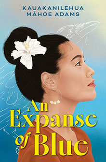 A woman with a white flower in her hair looks right; blue background with bird outline and book title text.