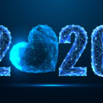 2026 written in a glowing blue geometric style, with a heart shape forming the zero.