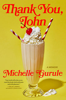 A vanilla milkshake with whipped cream, a cherry, and straws, on a yellow background with the book title and author.