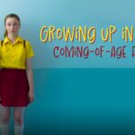 Two teens in yellow shirts and red shorts stand against a blue wall; text reads "Growing Up in June: Coming-of-Age Films.