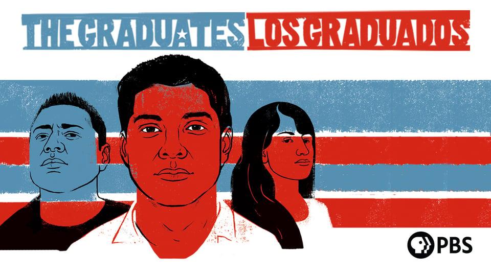 Illustrated poster showing three people with text "The Graduates / Los Graduados" and PBS logo in the corner.