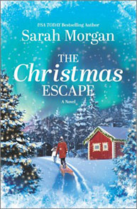 A person pulling a sled through snow towards a house, with a snowy forest and "The Christmas Escape" title above.