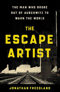 Cover of "The Escape Artist" by Jonathan Freedland, depicting an open gate leading to railroad tracks.