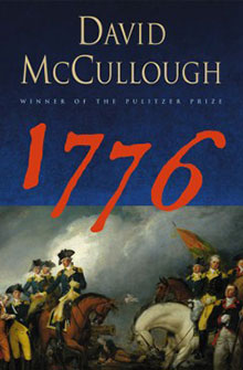 Cover of the book "1776" by David McCullough, depicting a historical battle scene with soldiers on horseback.