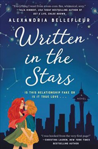 Book cover of "Written in the Stars" by Alexandria Bellefleur, with two women against a night sky and city skyline.