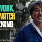 Smiling man in blue jumpsuit outdoors; bold text reads “NO WORK, ALL WATCH WEEKEND” beside him.