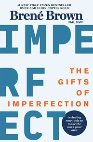 Cover of the book "The Gifts of Imperfection" by Brené Brown with large blue and orange text and a white background.