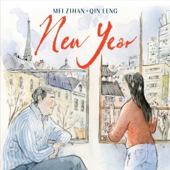 Illustrated book cover titled "New Year" by Mei Zihan and Qin Leng, showing two people by a window with buildings outside.