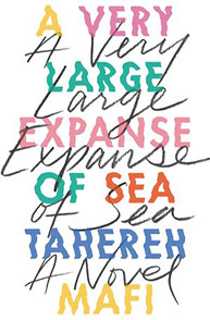 The cover of "A Very Large Expanse of Sea" by Tahereh Mafi, with colorful, overlapping handwritten text.