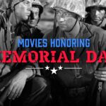 Four WWII soldiers crouch together; text reads "Movies Honoring Memorial Day" with "kanopy" logo bottom left.