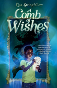 A young girl holding a glowing comb with a mermaid's shadow in the background, under the title "A Comb of Wishes.