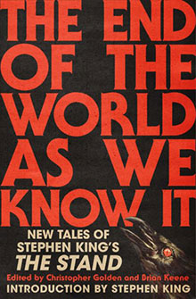 Book cover with large red text stating "The End of the World As We Know It" over a dark background and a rabbit.