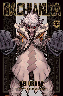 A white-haired character in chains stands in front of a dark background with "Gachakuta" and credits above.