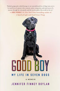 Book cover of "Good Boy: My Life in Seven Dogs" featuring a black dog against a light beige background.