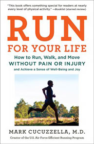 Run for Your Life" book cover featuring a silhouette of a running person against a backdrop of trees and sky.