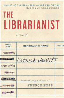 Book cover for "The Librarianist" by Patrick deWitt, styled like a vintage library checkout card.