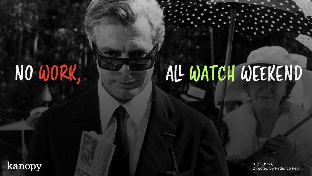 A man in sunglasses holds a newspaper; text reads "No work, all watch weekend.