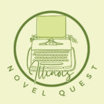 Logo with a green typewriter, the word "Illinois," and the text "Novel Quest" in a circular design.