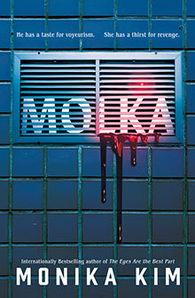 A vent drips blood on a tiled wall with "MOLKA" and "Monika Kim" written on the cover.