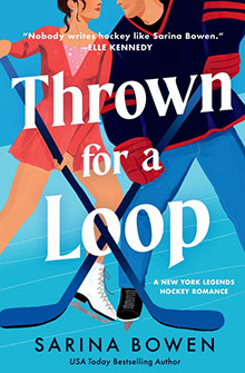 Illustrated cover of "Thrown for a Loop," showing two hockey players facing each other on the ice.