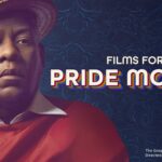 A person in a hat and red cape with text: "Films for Pride Month" and the Kanopy logo.