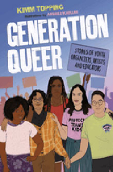 Illustrated cover of "Generation Queer" showing diverse youth holding hands and protest signs.