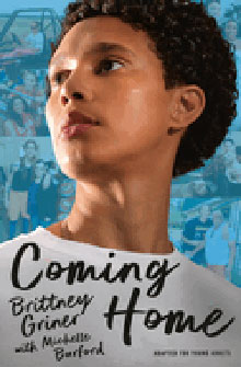 A person looks upward; the text reads "Coming Home, Brittney Griner with Michelle Burford.