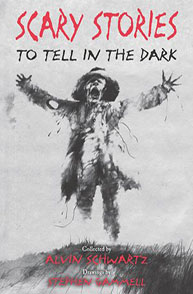 Cover of "Scary Stories to Tell in the Dark" by Alvin Schwartz with a scarecrow illustration by Stephen Gammell.