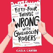 A person holds a torn paper listing "Fifty-Four Things Wrong with Gwendolyn Rogers" by Caela Carter.