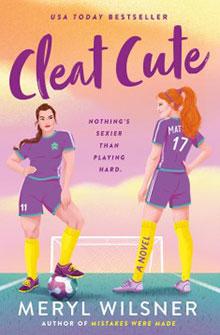 Book cover of "Cleat Cute" with two female soccer players in uniforms on a field.