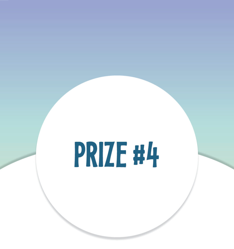 A white circle with "PRIZE #4" written in blue text on a blue and green gradient background.