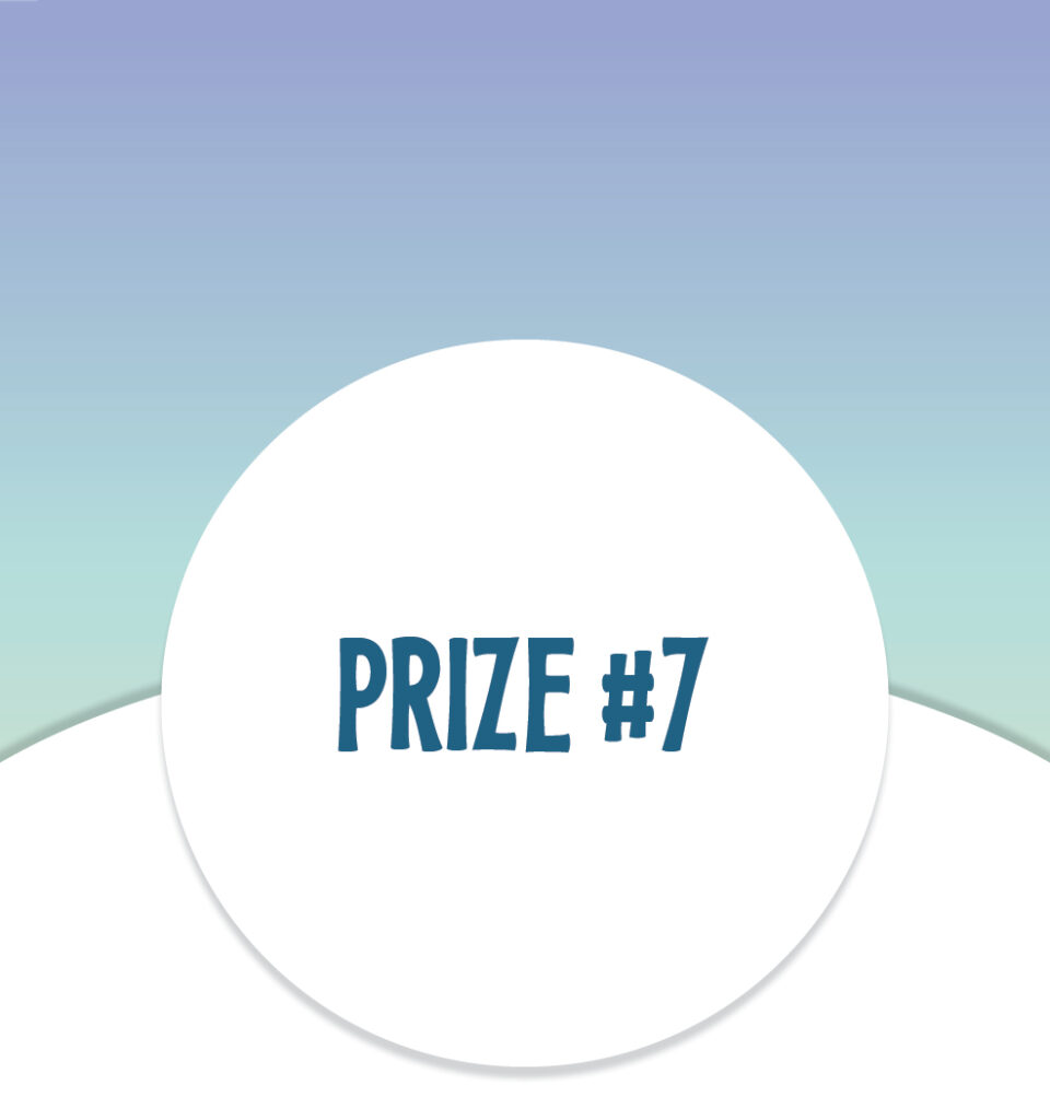 A white circle with blue text reading "PRIZE #7" on a blue-green gradient background.