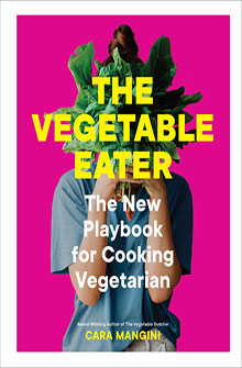 A person holds leafy greens in front of their face; book title "The Vegetable Eater" in bold yellow text.