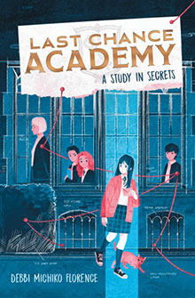A girl with a cat stands outside a school as students look out the window; “Last Chance Academy” title above.