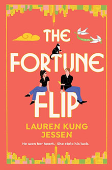 Book cover for "The Fortune Flip" shows a man and woman sitting back to back, with bold yellow and white text.