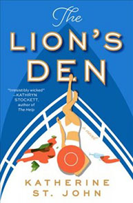 Cover of "The Lion's Den" by Katherine St. John, featuring a woman lounging on a pool float in the shape of a red hat.