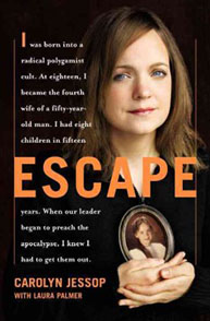 Book cover of "Escape" by Carolyn Jessop with Laura Palmer, featuring a woman holding a framed photo.