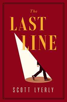 Book cover of "The Last Line" with a man's legs in a spotlight under the title on a red background.