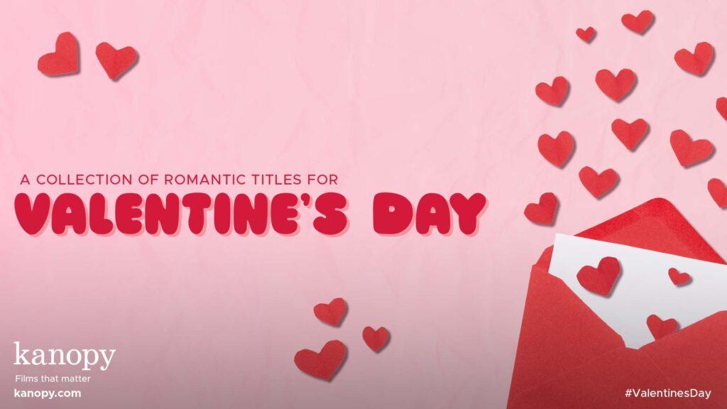 Red hearts emerging from an envelope on a pink background with "Valentine's Day" text.