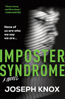 Book cover for "Imposter Syndrome" by Joseph Knox, featuring a shadowed face and bold green title text.