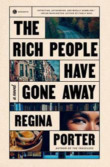 Book cover of "The Rich People Have Gone Away" featuring various images and bold title text.